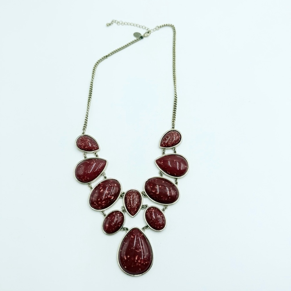 Wine Bib Acrylic Beaded Gold Toned Statement Necklace Chain - Picture 2 of 10